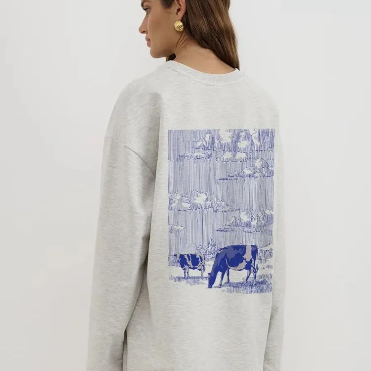 Long-sleeved European and American pure cotton American-style trendy brand cartoon regular shoulder plus-size short-sleeved T-shirt for women, new niche design with a casual vibe