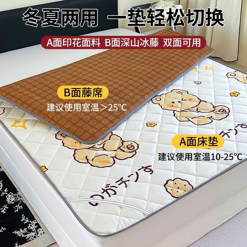 凉席床垫冬夏两用薄款软垫双面藤席夏季学生宿舍租房家用席子折叠