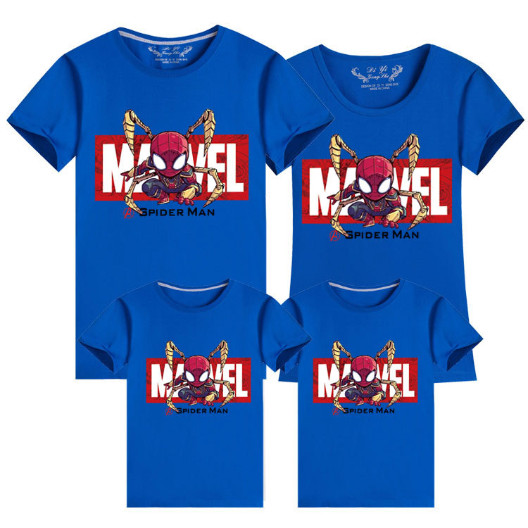Superhéroe vengadores camiseta manga corta padre-hijo ropa base camisa suelta ropa de verano araña-hombre ropa para niños estilo occidental