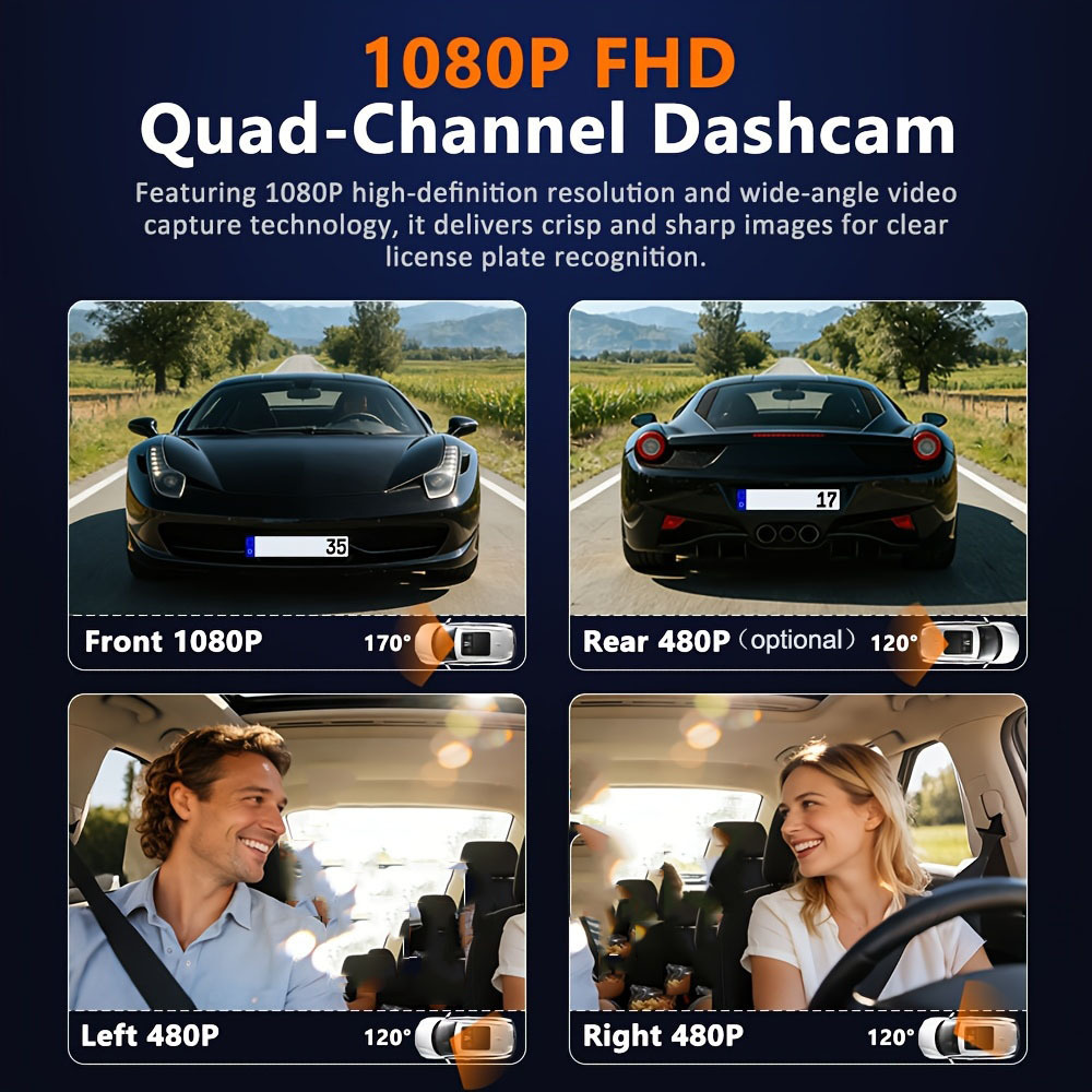 New three-camera dashcam with infrared night vision, WiFi mobile phone connectivity, and panoramic view for trucks and cars