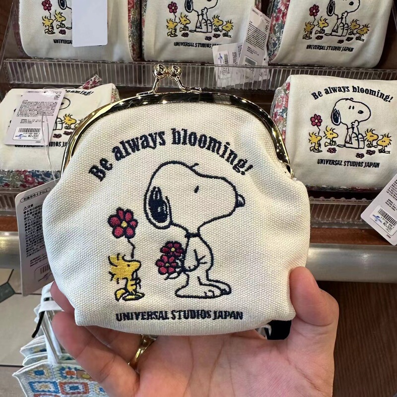 Japan USJ Universal Studios Snoopy Gold Coin Purse Canvas Hand Headphones Lipstick Makeup Storage Bag