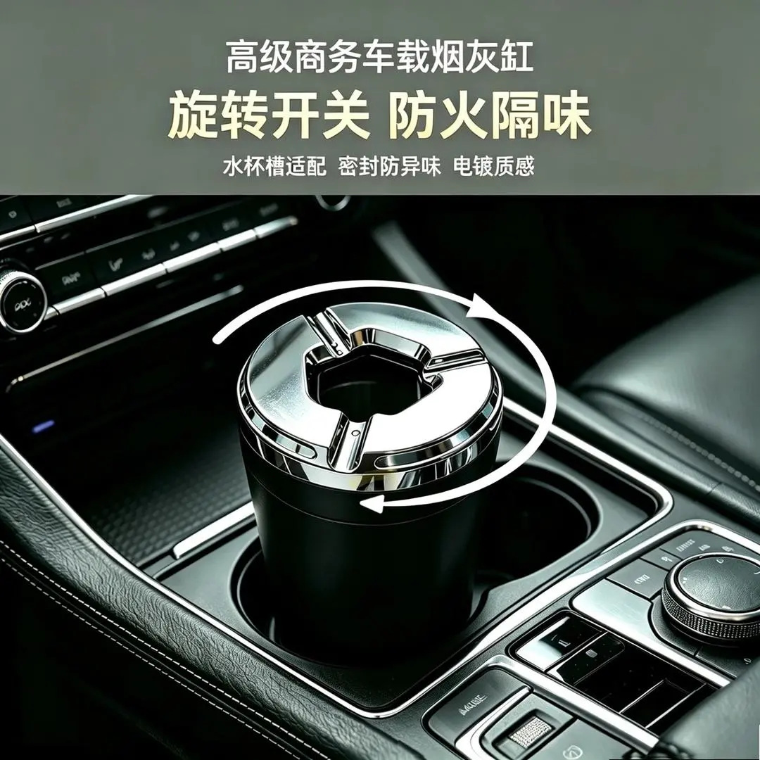 Popular car ashtray, sealed and rotating, prevents ash from flying, metal, creative, high-end, for use inside the car, prevents ash from falling out