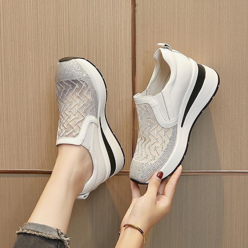 Spring and Summer Women's Shoes, Mesh Glitter Flats, Thick-Soled Wedge Heels, European and American Fashion, Korean Style Mom High-Heeled Casual Sandals