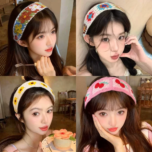 Sweet Knitted Floral Magic Tape Hairband for Women 2026 New Style Bangs Patch Hairband for Tidying up Loose Hair Cute Hair Accessory