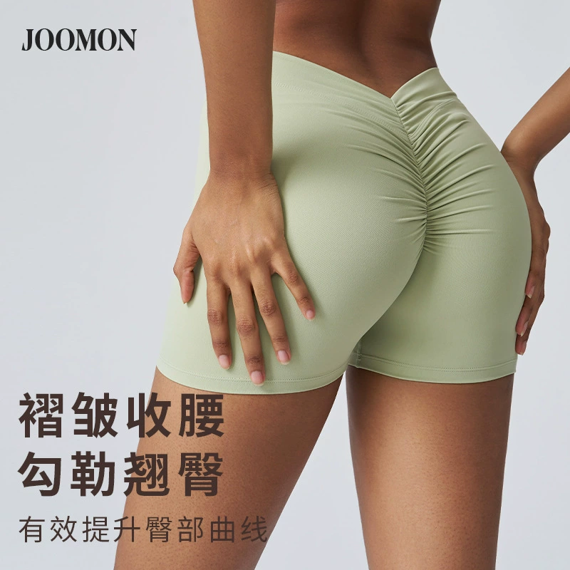 Спортивные шорты Juman Foreign Trade, женские, ягодицы персикового цвета, высокая талия, складки на спине без скручивания, узкие тройные штани