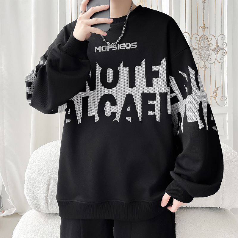 Heavyweight Crew Neck Long Sleeve T-Shirt For Men, Spring And Autumn Trendy Loose Fit Youth High School Student_voghion.com