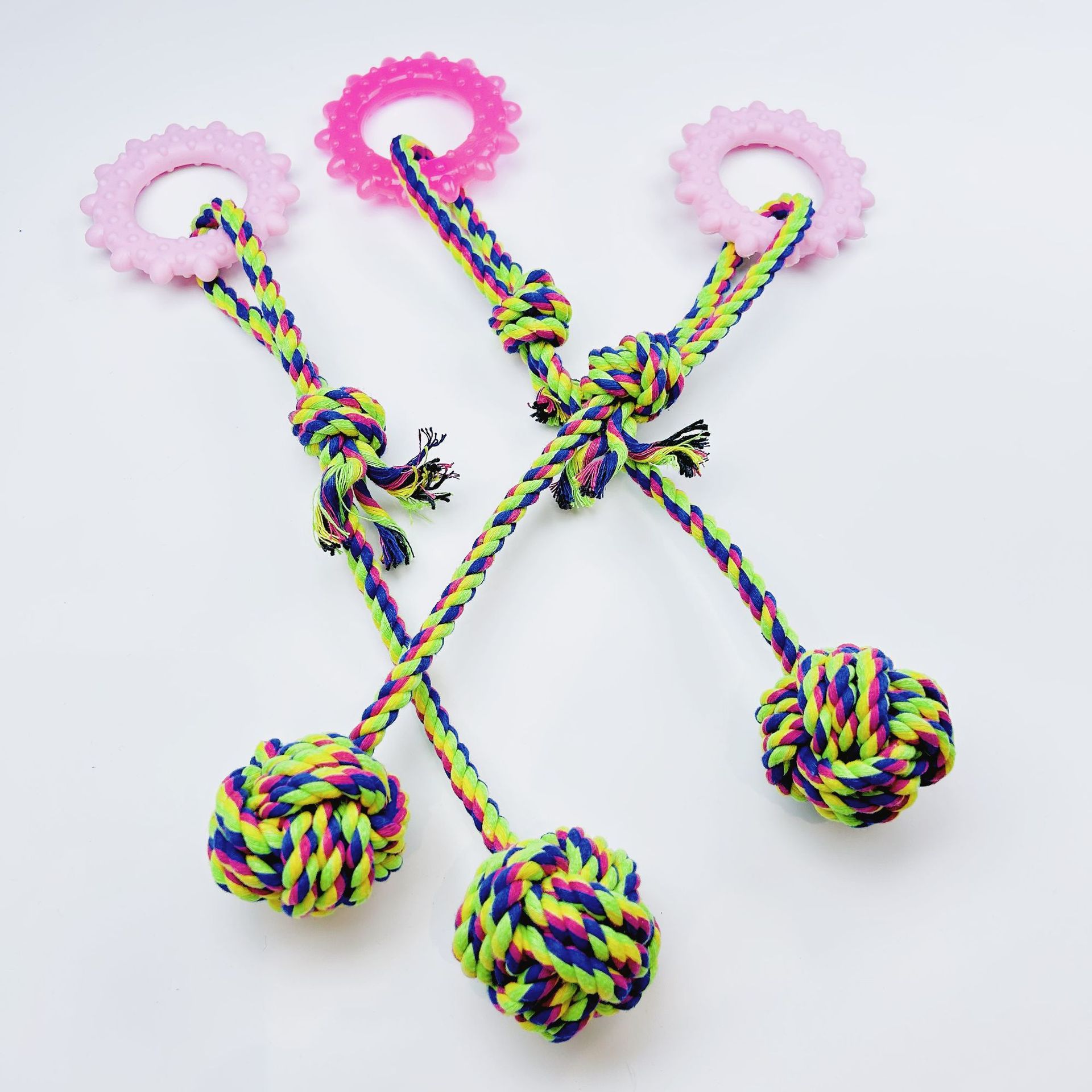 Juguetes de cuerda de algodón para mascotas TPR bolas de suspensión resistentes a la mordida de dientes de dibujo de cuerda de mordida de cuerda para perros y perros para aliviar el nudo de cuerda para artículos de mascotas
