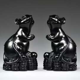 天然玉石黑老鼠摆件十二生肖风水玉石鼠家居装饰新居送礼