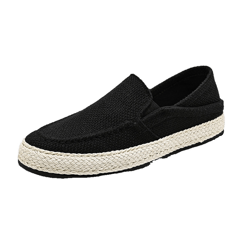 Zapatos de hombre transpirables de lino retro simple, zapatos de pescador de cuerda de cáñamo de verano, zapatos de tela viejos de Beijing para hombre, zapatillas de deporte de comercio exterior