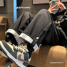 翻边阔腿裤男女2026春秋新款日系显瘦休闲运动学生韩版宽松直筒裤