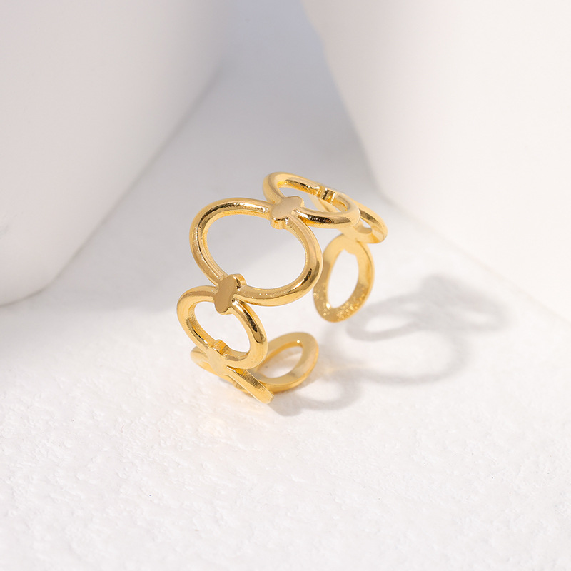 Fashion Oval Solid Color Stainless Steel Hollow Out Open Ring