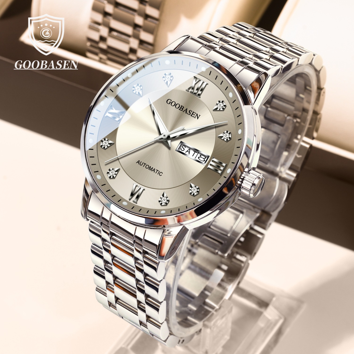 Guberson Diamond-Studded Popular Hollow-Out High-End Men's Watch with Transparent Bottom Imitation Mechanical Watch Douyin Live Broadcast Dropshipping