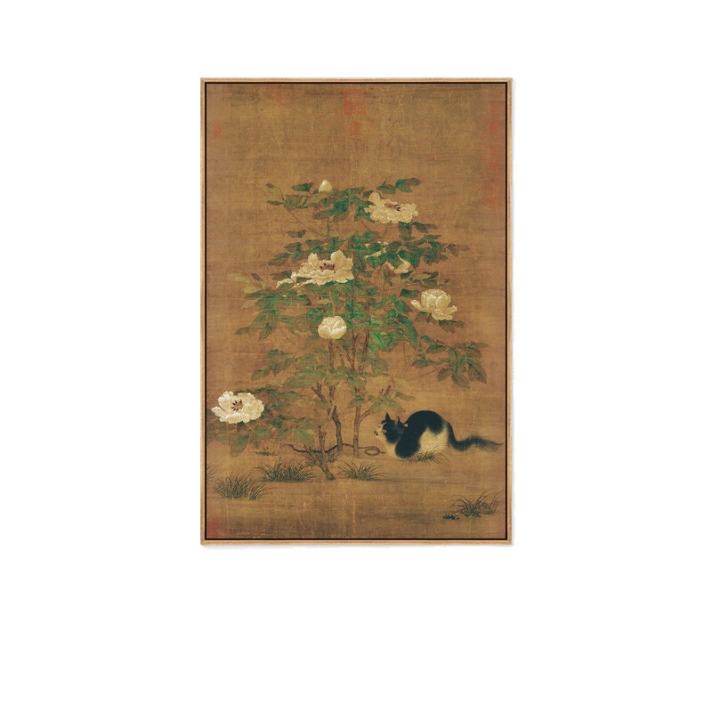 富と花のアライグマの絵画、中世スタイルの猫の装飾画、新しい中国風の書斎、茶室の壁画、レトロな玄関絵画|undefined