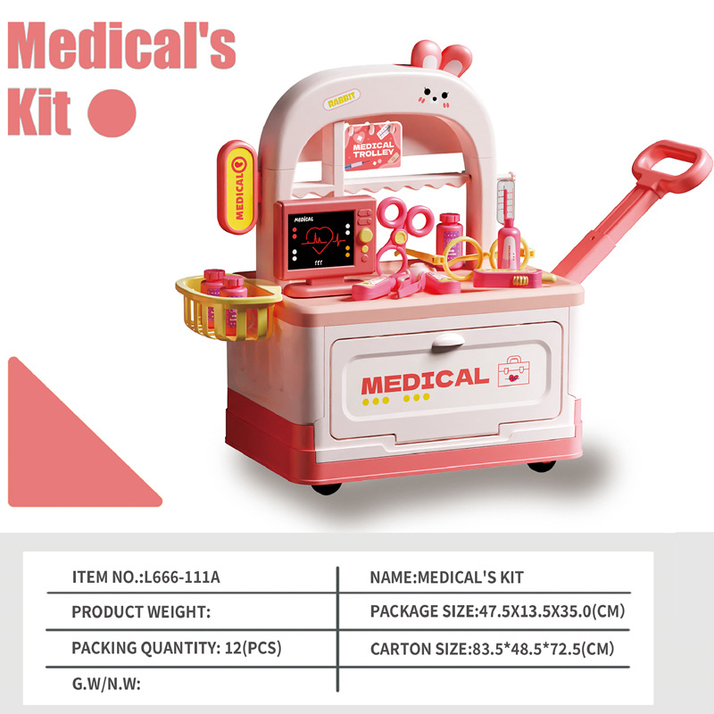 Clínica médica de simulación infantil transfronteriza juguete estetoscopio inyección pulso cardíaco carro médico casera