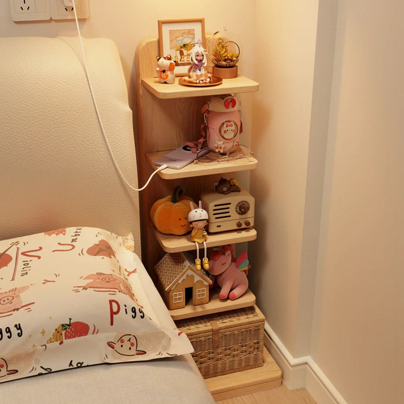 Mesa de cama de madera maciza reemplaza artefacto pequeño dormitorio doméstico cabezal de cama hendidura de almacenamiento ultra estrecho estante de almacenamiento estante