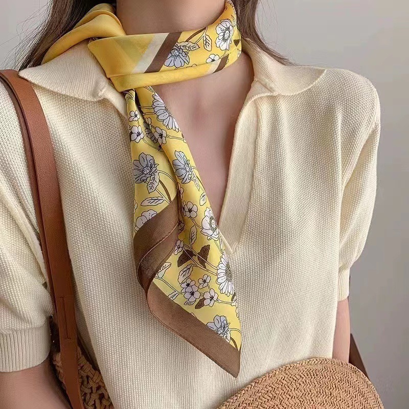 Moda universal 70cm toallas cuadradas francesas margaritas flores de seda simulación bufandas de seda bufandas de azafata accesorios uniformes