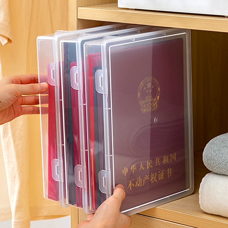 Certificate Storage Box, PP Plastic Document Organizer with Snap Latches, Translucent A4/Passport Sizes