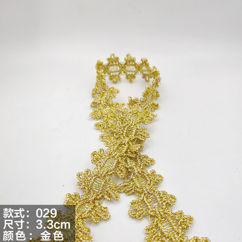 Colorido encaje de oro y plata perlas de triángulo de seda al por mayor de oro y plata cebolla diente borde DIY rendimiento accesorios de ropa estilo étnico cinta