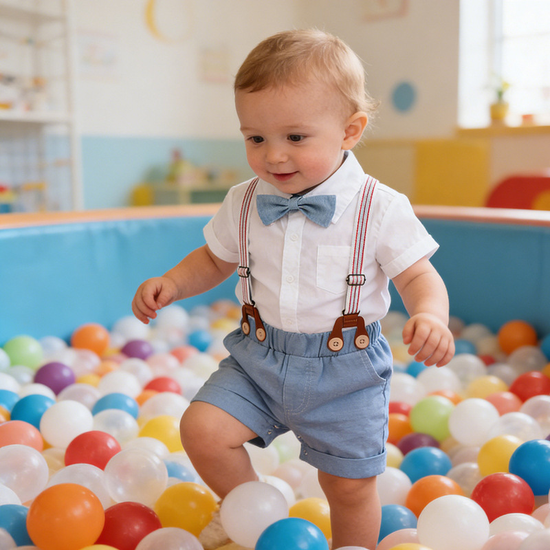 2026 Summer Gentleman's Outfit for Baby Boys: Woven Cotton Romper with Overalls Two-Piece Set for Going Out 2026 Summer Gentleman's Outfit for Baby Boys: Woven Cotton Romper with Overalls Two-Piece Set for Going Out