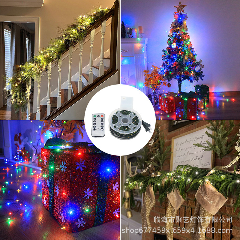 Mayorista control remoto transfronterizo árbol de Navidad LED línea recta lámpara de alambre de cobre impermeable estrella de Navidad decoración de guirlandas de caña