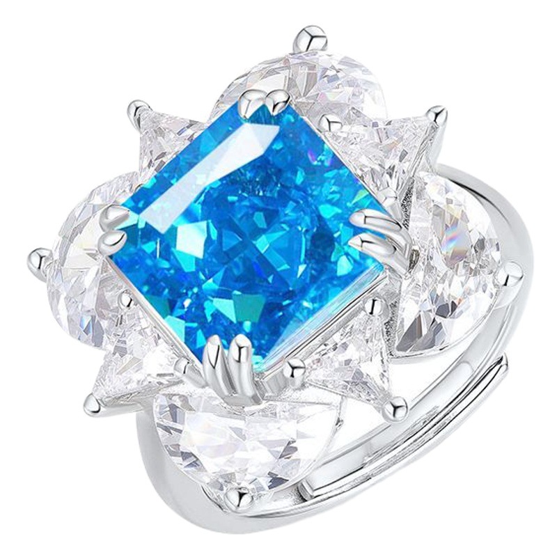 Wilsheng europeo y americano 12ct cuadrado 10*10 anillo de diamante rosa de simulación anillo femenino boda hielo flor corte anillo de diamante de alto carbono