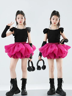 儿童爵士舞女童泡泡裙表演服套装儿童t台多巴胺走秀啦啦队舞蹈服