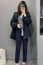 连帽中长款夹棉冲锋衣外套女秋冬新款收腰显瘦百搭工装棉服潮