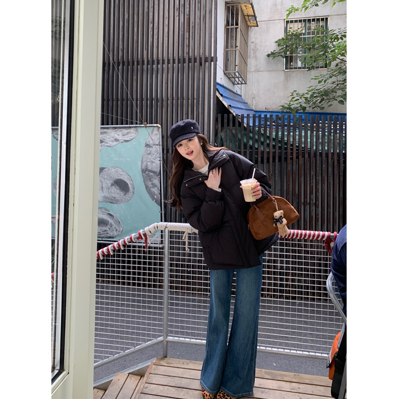 77store 2025春微喇叭牛仔裤女冬高腰显瘦直筒宽松阔腿裤拖地长裤|undefined