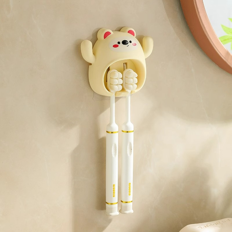 Cepillo de dientes para niños de oso de dibujos animados estante montado en la pared para el hogar sin perforación gancho de baño juego de soporte de dientes para bebé