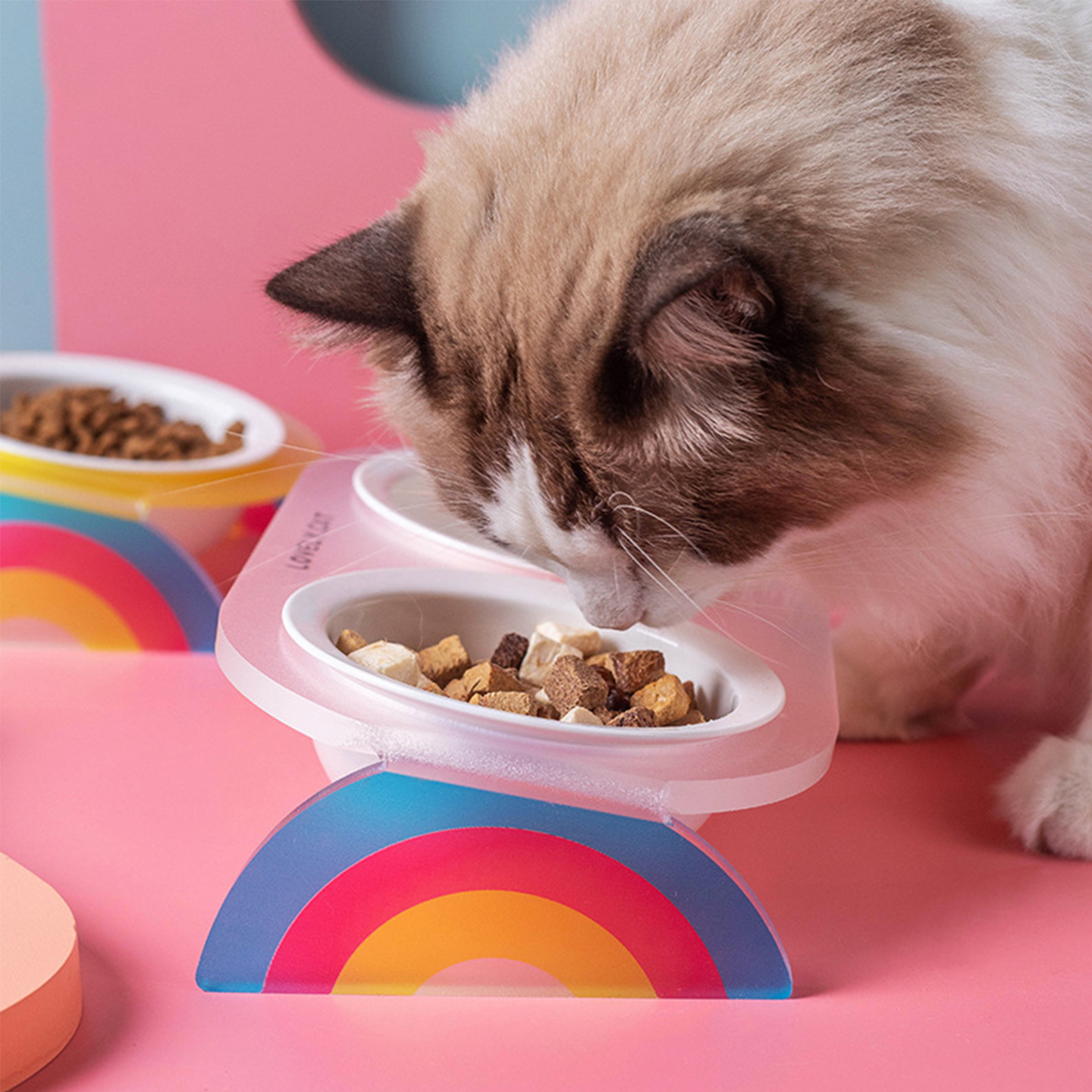 Arco iris acrílico marco de cerámica tazón doble tazón único tazón para mascotas perros y gatos tazón de alimentos tazón de agua de alimentación de agua en el hogar