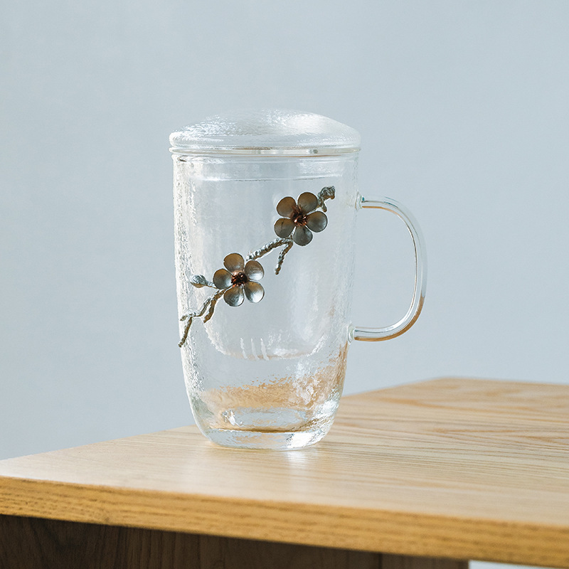 Grueso martillado de vidrio resistente al calor taza de separación de té liner filtro Oficina taza de té hogar juego de té taza personal