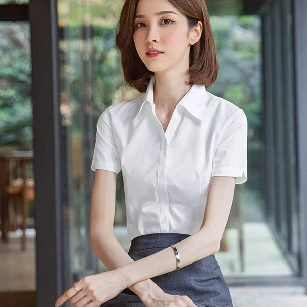 White, V-neckline, with short sleeve