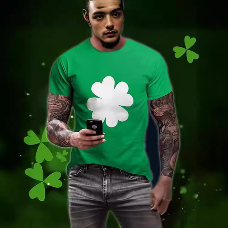 Novel 3D printed Clover tuxedo T-shirt clover leaf casual short sleeve
