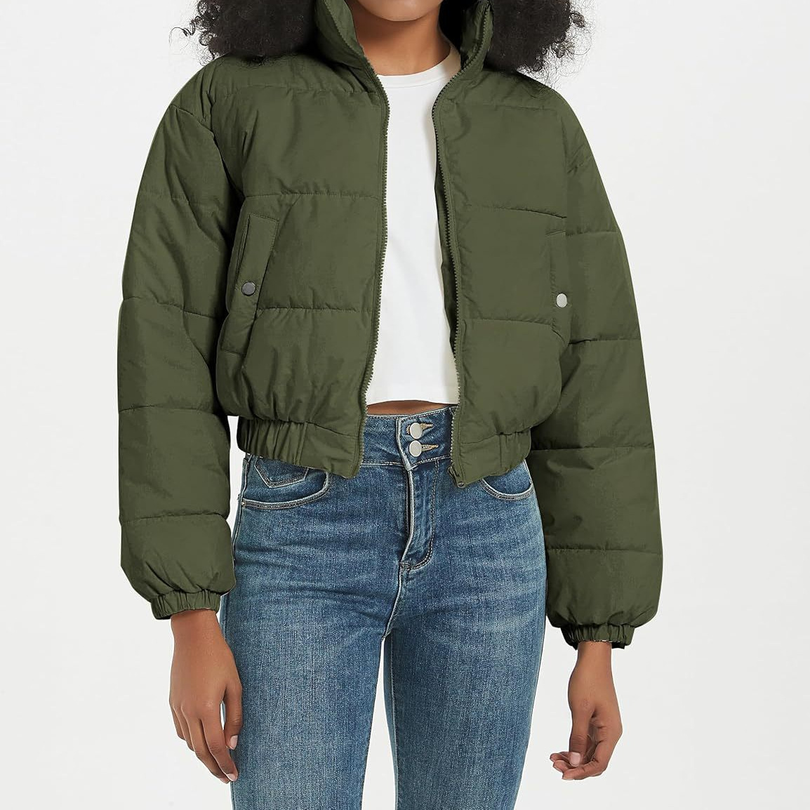 Foreign Trade Cross-Border Women's Short Cotton Clothing Lightweight Zipper Padded Stand Collar Winter Warm Cotton Clothing A56 Lightweight