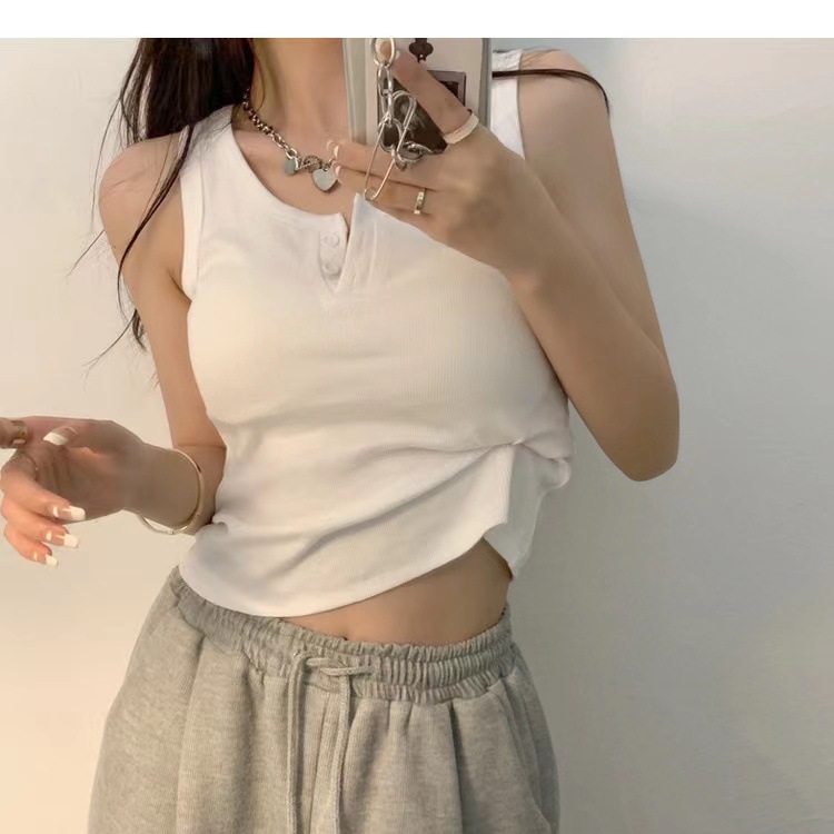Women's Slim Fit Tank Top With Button Detail Sleeveless Summer Vest_voghion.com