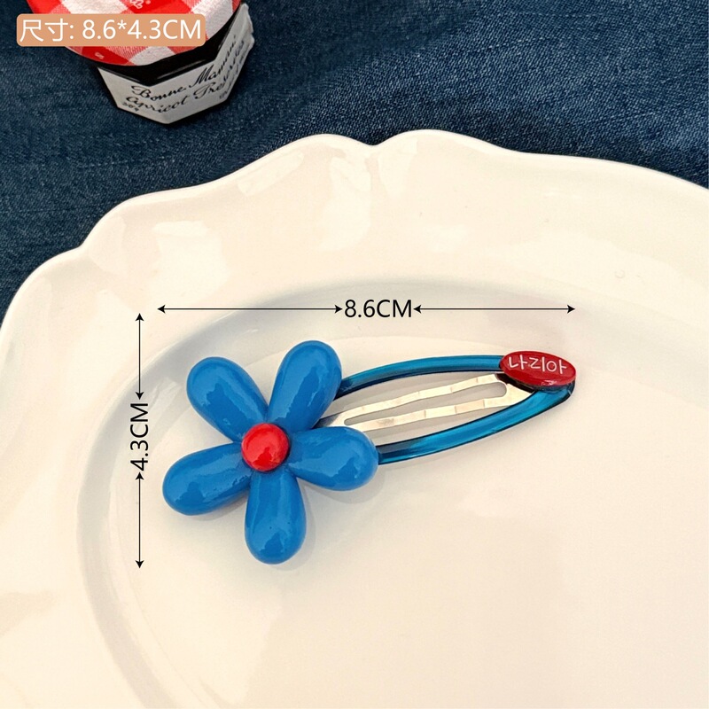 韩系蓝色花朵抓夹发绳发夹少女心后脑勺盘发头饰半扎发鲨鱼夹批发|undefined