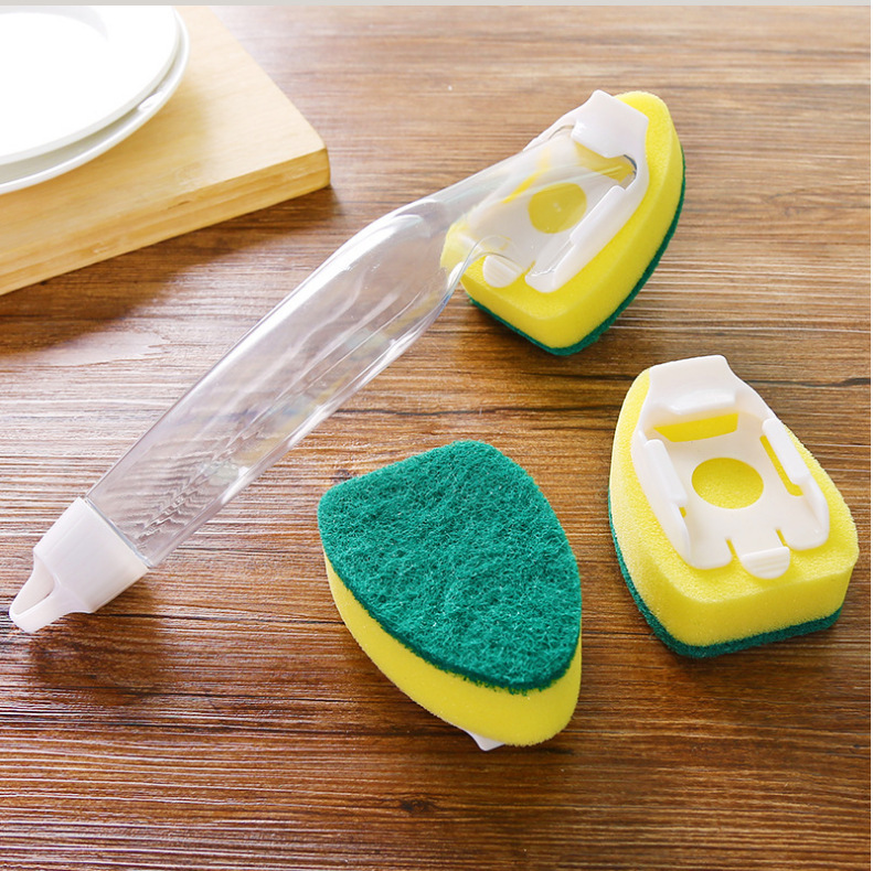 Long handle automatic liquid detergent pot brush kitchen cleaning brush sponge wipe oil-free removable brush cloth replacement