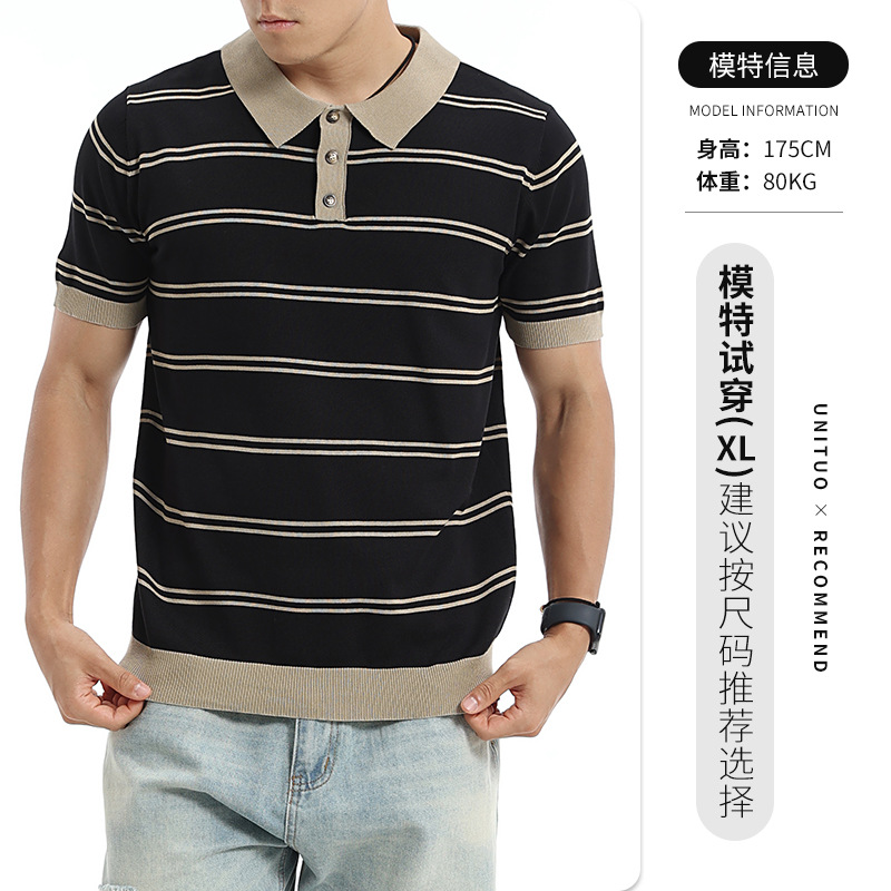 Europa y los Estados Unidos transfronterizos de alta calidad rayas de hielo jersey polo hombre cuello de manga corta negocio casual polo hombre