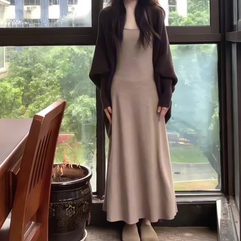 【两件套】新款慵懒针织开衫外套+气质连衣裙显瘦长裙秋季套装女|undefined