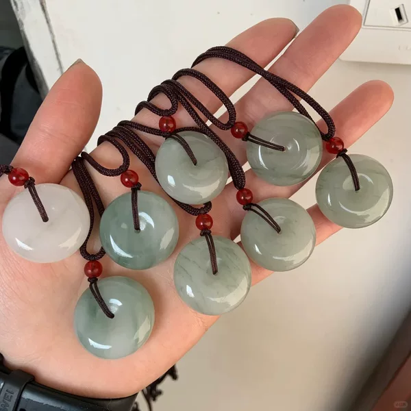 Natural Xinjiang Tianshan Cui Ping An Buckle Pendant Gold Silk Jade Color Floating Flower Jade Ring Pendant Jade Pendant Wholesale