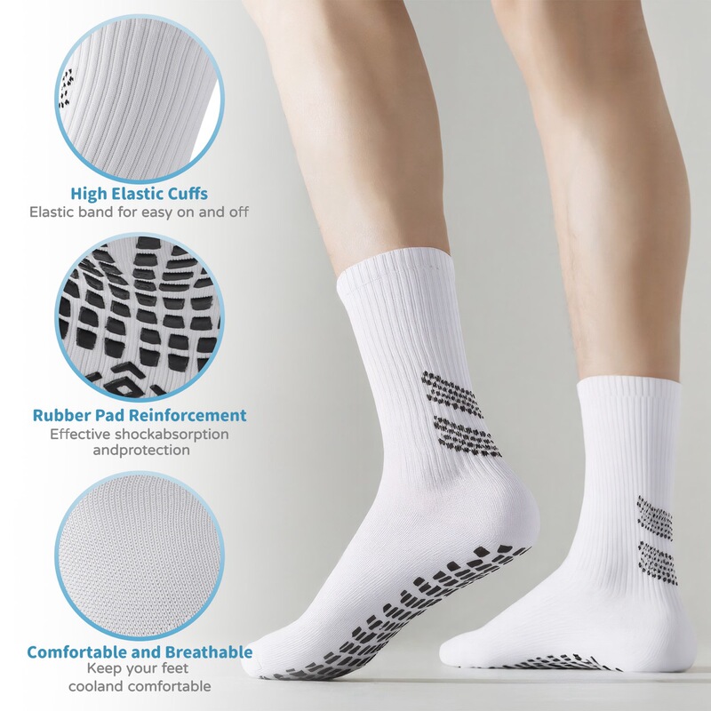 Sports Football Socks with Anti-Slip Rubber Dots on the Sole, Men's Thickened Cushioned Towel Bottom Mid-Calf Football Socks