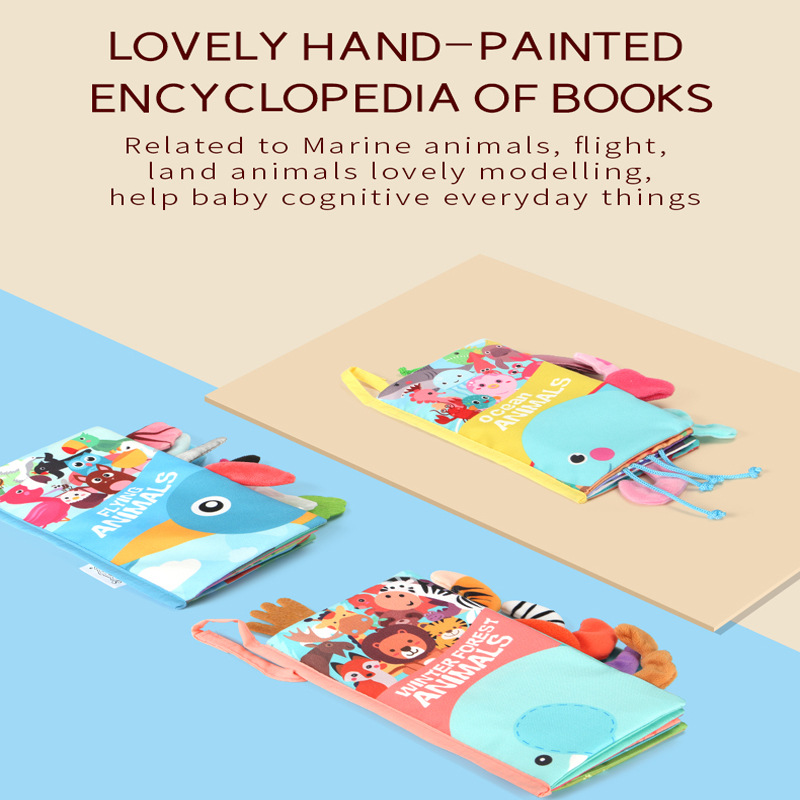 Libro de tela transfronterizo para bebés, educación temprana, con cola de animal tridimensional, masticable, resistente a desgarros, juguete calmante para bebés