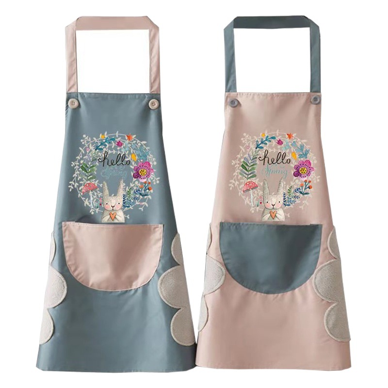 Delantal impermeable y resistente al aceite para cocina doméstica con diseño floral, diseño de conejo, limpieza a mano, delantal impermeable y resistente a las manchas, ropa de trabajo fina de verano