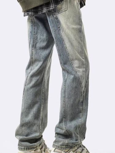 Straight-leg jeans for men, 2025 spring new arrival, American deconstructed design, washed, loose-fitting, slimming, slightly tapered, casual pants