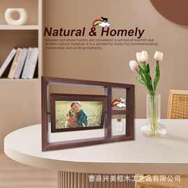 木质宠物相框摆台可旋转相框摆件双面可用猫狗相框架猫狗纪念相册