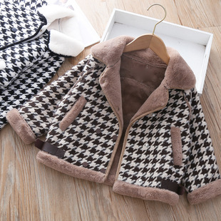 Children's winter new fur coat heavy industry western style fleece-lined thickened Plaid lambswool top