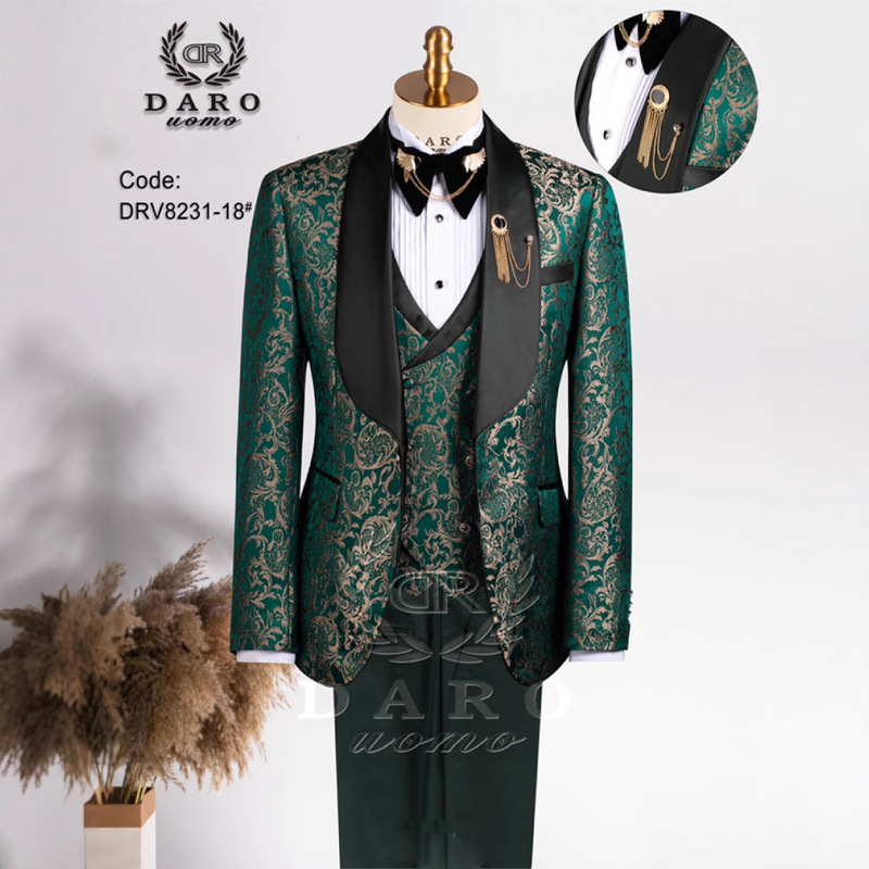Four-Season Universal Cross-Border Plus-Size Men's Jacquard Suit Wedding Dress Groom's Suit Host Performance Outfit