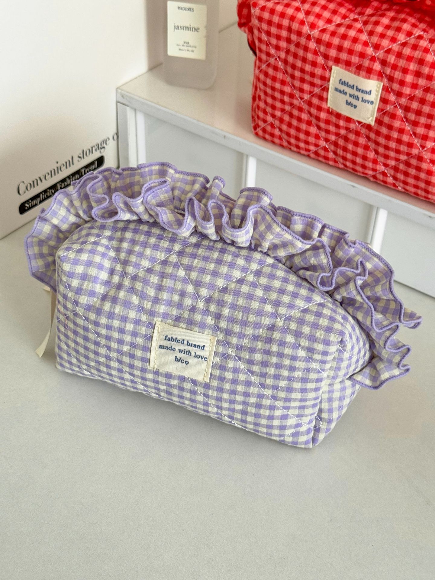 96g Weight Polyester Lining Material Zipper Closure Type / Strap Type Cosmetic Bag Bags Type Daily Occasion Cotton Material Bag, Lattice Pattern All Seasons Season Women's Gender Streetwear Style Square Shape Streetwear Bag Lattice Cotton Square Makeup Bags 7