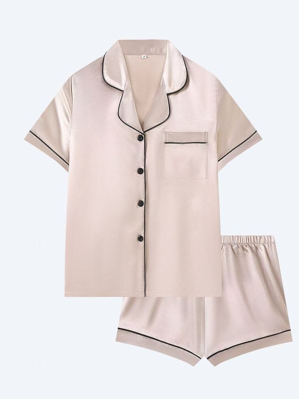 跨境外贸Nightwear简约气质百搭女舒适短袖衬衫家居服短裤套装|undefined