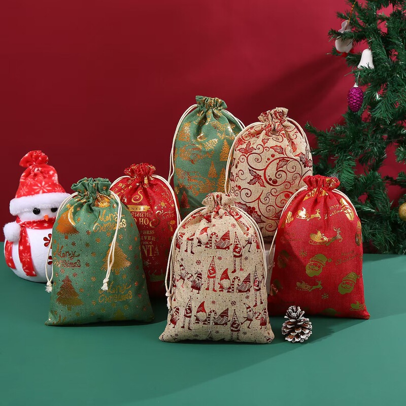 クリスマスの新しい箔押しの細い麻布のポケットの平安夜の誕生日のキャンディーの大きいサイズの贈り物の精巧な贈り物の袋|undefined